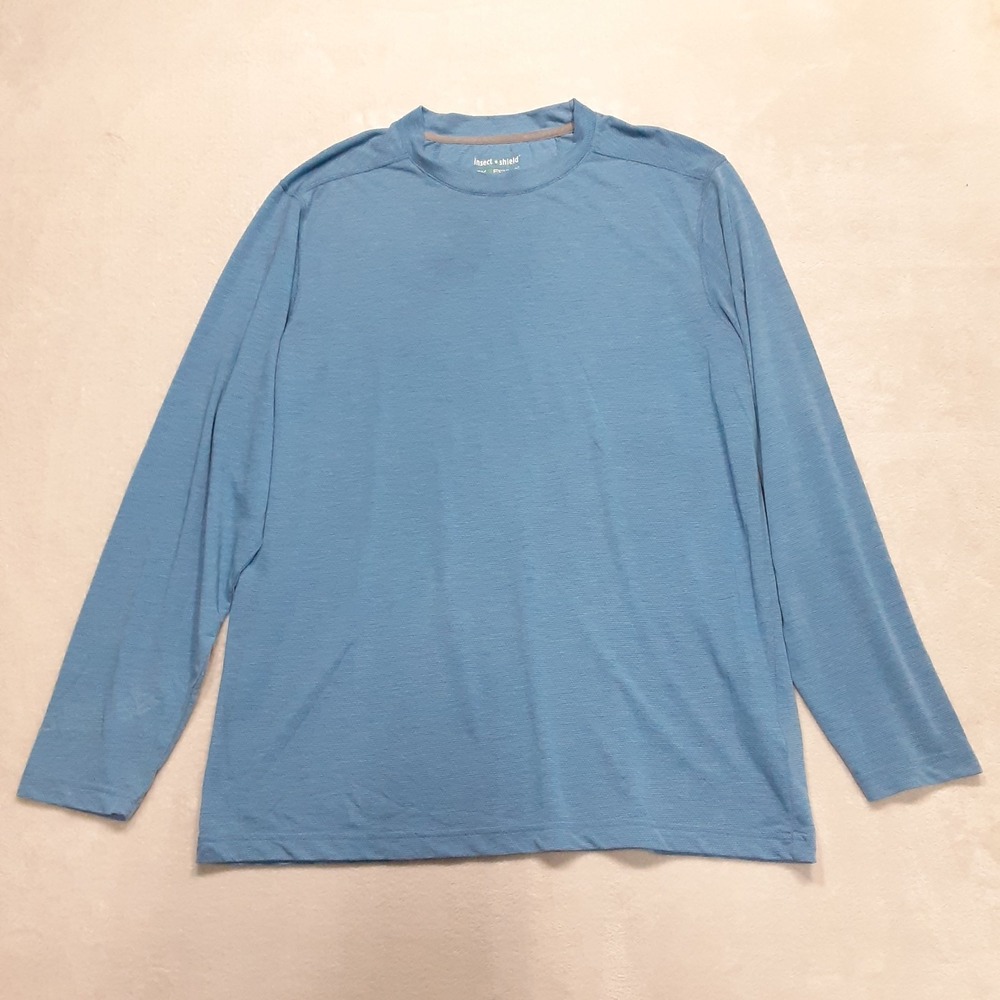 Exoficcio Mens Insect Shield Long Sleeve T-Shirt Large Blue Crewneck RN# 79137